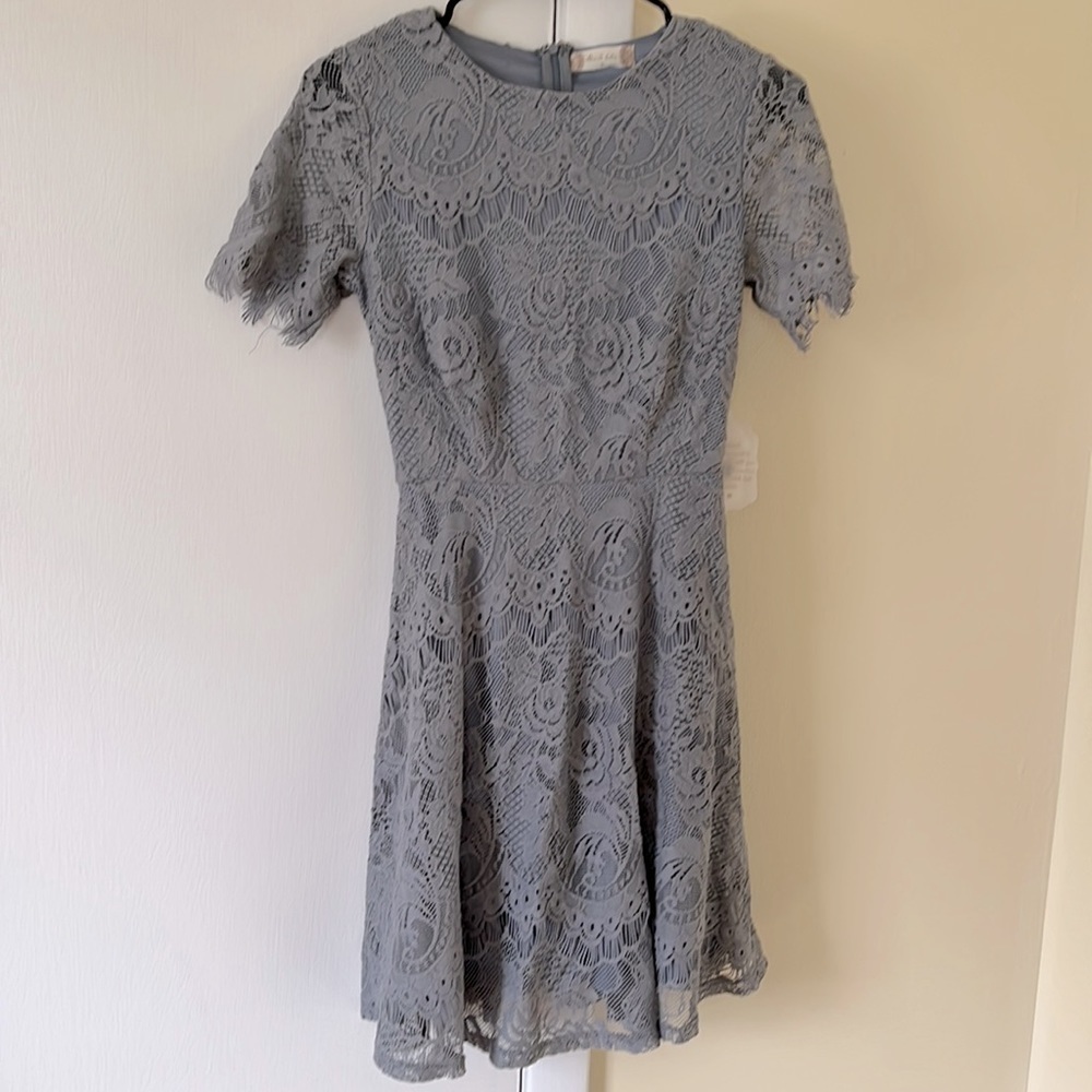 Altar'd State Gray Lace Short Sleeve Sheath Dress Above Knee Size Small NEW